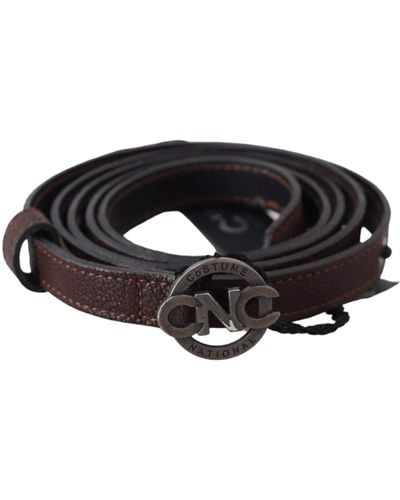 CoSTUME NATIONAL Brown Skinny Leather Round Logo Buckle Belt