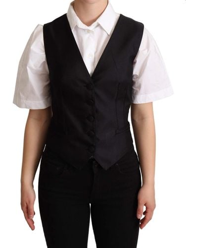 Dolce & Gabbana Silk Sleeveless Waistcoat Vest - Black