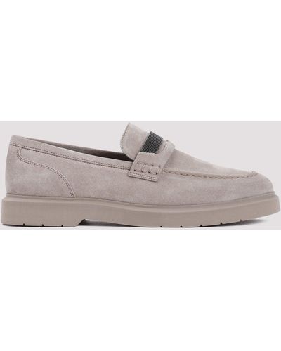 Brunello Cucinelli Grey Leather Loafers