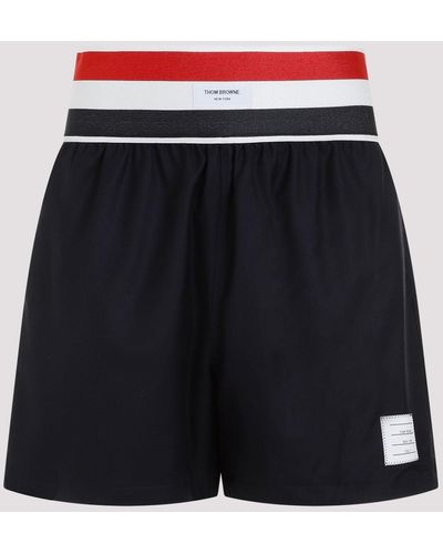 Thom Browne Navy Blue Wool Elastic Waist Rugby Shorts - Black