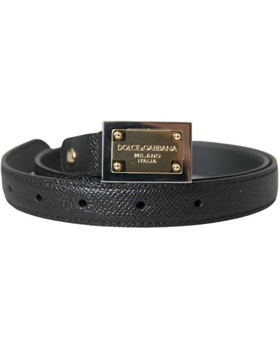 Dolce & Gabbana Leather Square Metal Buckle Belt - Black