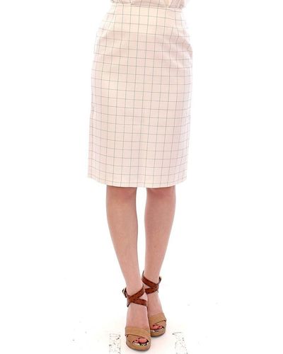 Andrea Incontri Cotton Checkered Pencil Skirt - White