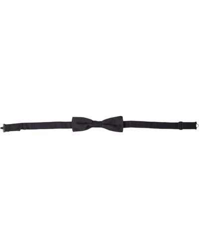 Dolce & Gabbana Black Silk Adjustable Neckpapillon Bow Tie - White
