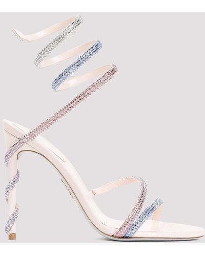 Rene Caovilla Pink Leather Cleo 80mm Sandals - White
