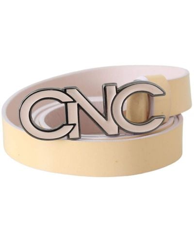CoSTUME NATIONAL Beige Leather Pink Letter Logo Belt - Black
