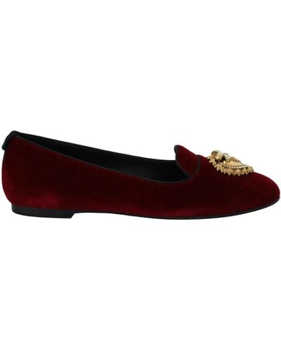 Dolce & Gabbana Bordeaux Velvet Slip-On Loafers Flats Shoes - Black