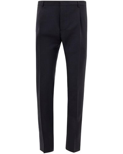 Valentino Solid Wool & Mohair Textured Pants - Blue