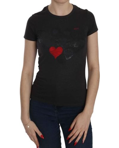Exte Hearts Print Ss Casual Shirt Top Black Tsh3910