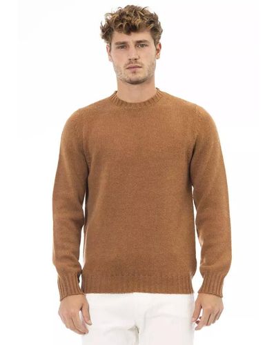 Alpha Studio Alpaca Blend Crewneck Sweater For - Brown
