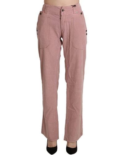 Ermanno Scervino High Waist Straight Cotton Trouser Pants - Pink