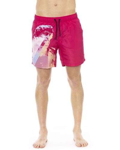 Bikkembergs Fuchsia Swim Shorts With Side Print Detail - Pink