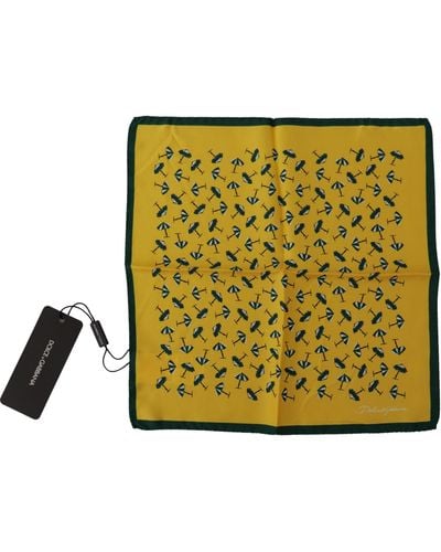 Dolce & Gabbana Yellow Printed Dg Logo Square Mens Handkerchief Scarf - Metallic