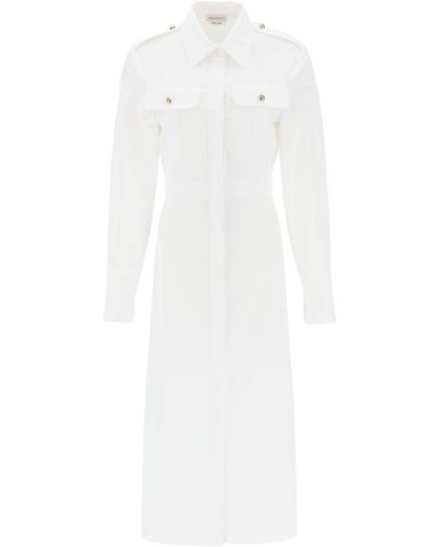 Alexander McQueen Shirt Dress In Poplin - White