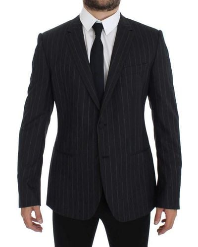 Dolce & Gabbana Striped Slim Fit Wool Blazer Gray Gtt10078 - Multicolor