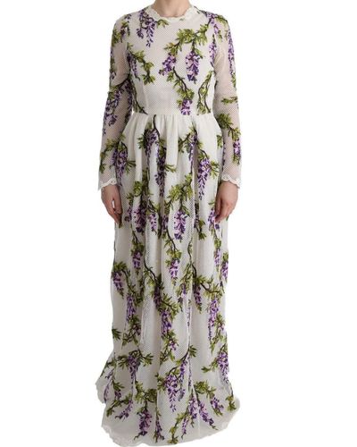 Dolce & Gabbana White Floral Embroidered Maxi Dress - Multicolor