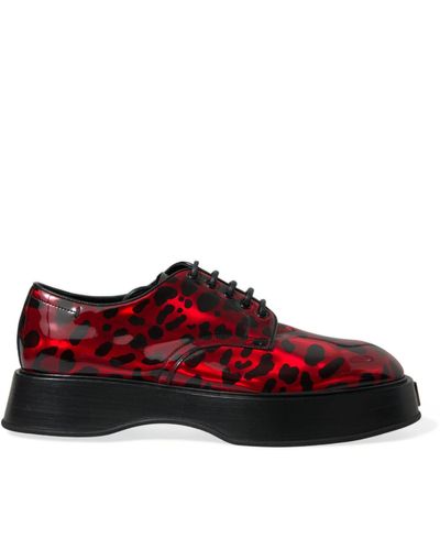 Dolce & Gabbana Red Leopard Calfskin Lace Up Derby Dress Shoes