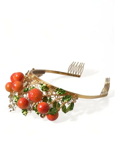 Dolce & Gabbana Gold Brass Crystal Sicily Orange Arance Head Tiara Crown - White