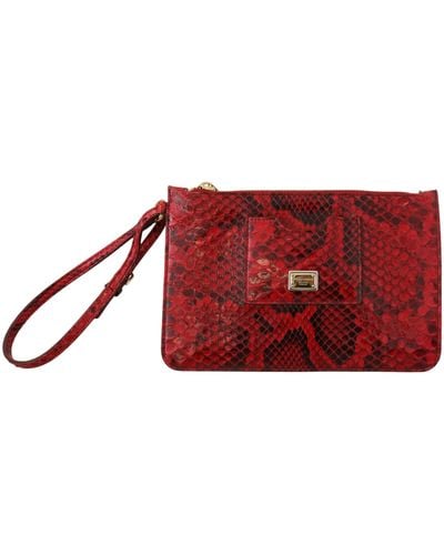 Dolce & Gabbana Elegant Leather Ayers Snake Clutch - Red