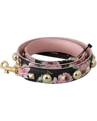 Dolce & Gabbana Elegant Floral Leather Shoulder Strap - Black