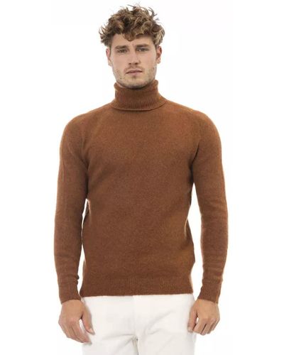 Alpha Studio Brown Alpaca Leather Sweater