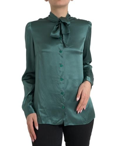 Dolce & Gabbana Elegant Dark Silk Blouse Top - Green