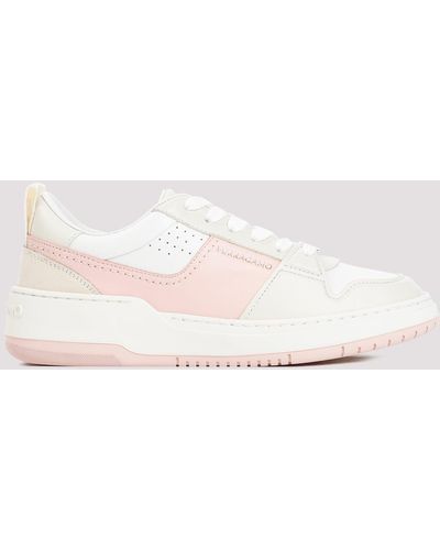 Ferragamo White And Pink Leather Dennis Trainers