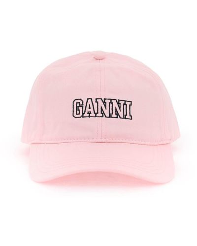 Ganni Baseball Cap With Logo Embroidery - Pink