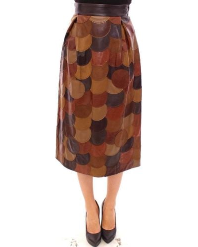 Dolce & Gabbana Elegant Leather Patchwork Skirt - Brown