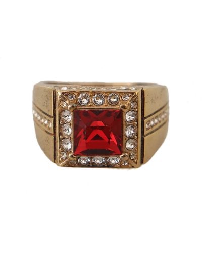 Dolce & Gabbana Gold Plated 925 Silver Red Crystal Ring - Black