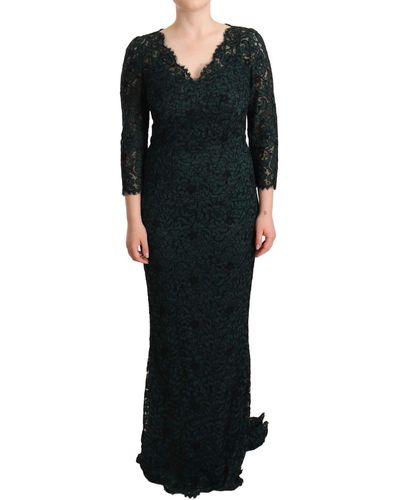 Dolce & Gabbana Elegant Lace Floor-Length V-Neck Dress - Black