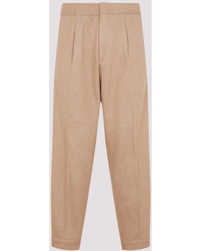 Zegna Brown Camel And Cotton Long Formal Trousers - Natural