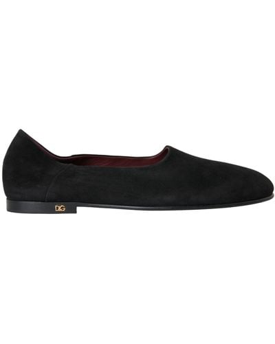 Dolce & Gabbana Suede Loafers Formal Dress Slip On Shoes - Black