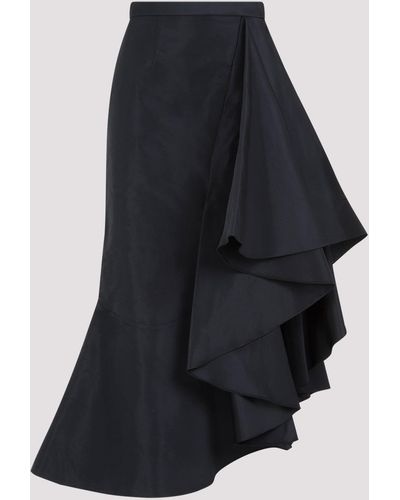 Alexander McQueen Black Polyester Midi Skirt - Blue