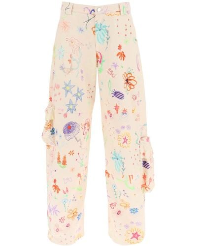 Collina Strada Flower Doodle Cargo Trousers - White