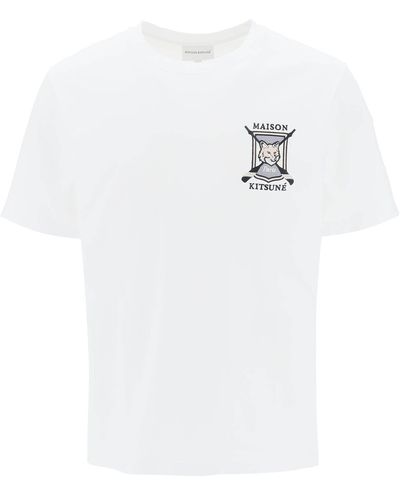 Maison Kitsuné University Fox Embroidered T-Shirt - White