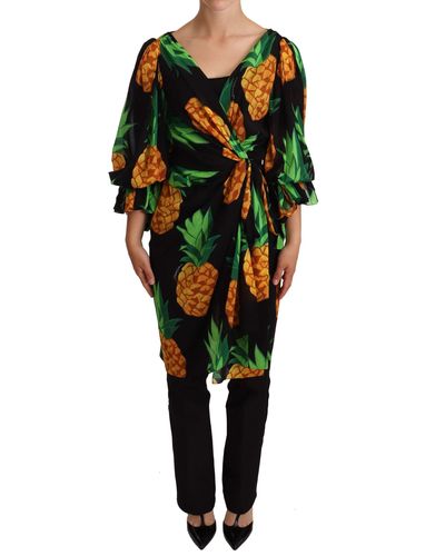 Dolce & Gabbana Vibrant Pineapple Draped Wrap Dress - Green