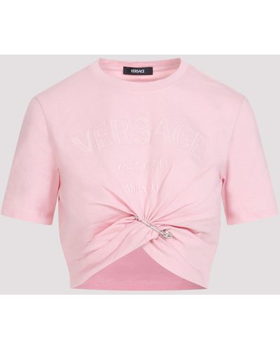 Versace Pale Pink Cotton Cropped Logo T