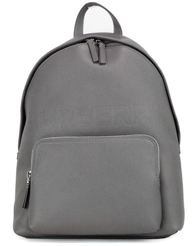 Burberry Abbeydale Branded Charcoal Grey Pebbled Leather Backpack Bookbag - Black