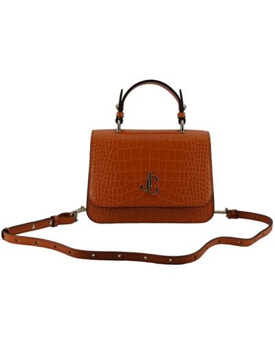 Jimmy Choo Orange Leather Top Handle And Shoulder Bag - Brown