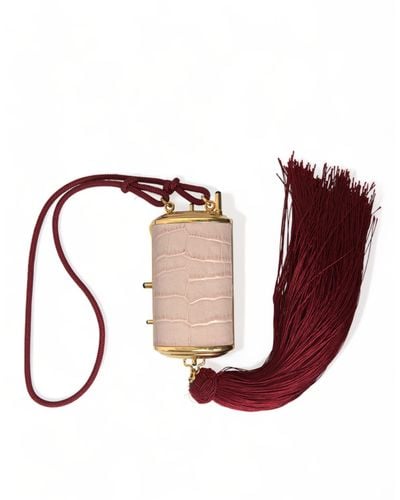 Dolce & Gabbana Pink Exotic Leather Mini Mirror Tassel Makeup Bag - Red