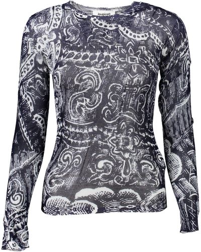 Desigual Chic Viscose Long-Sleeved Round Neck Top - Blue