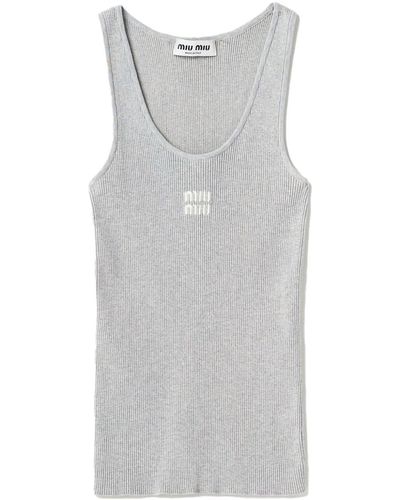 Miu Miu Rib-Knit Cotton Tank Top - Gray