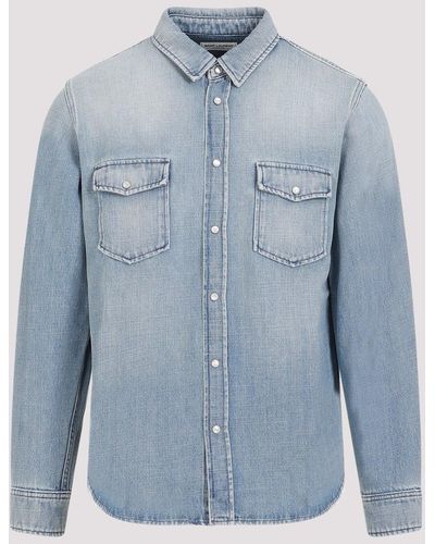 Saint Laurent Light Blue Oversize Pointy Pockets Cotton Shirt