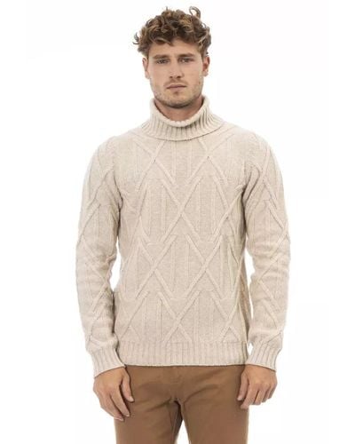 Alpha Studio Beige Merino Wool Sweater - Natural
