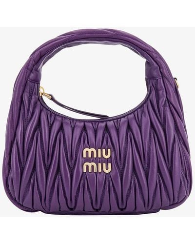 Miu Miu Leather Closure With Zip Lined Handbags - Purple