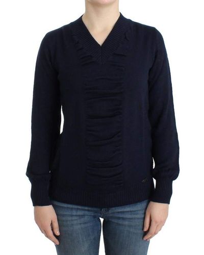 CoSTUME NATIONAL Dark V-neck Wool Sweater - Blue