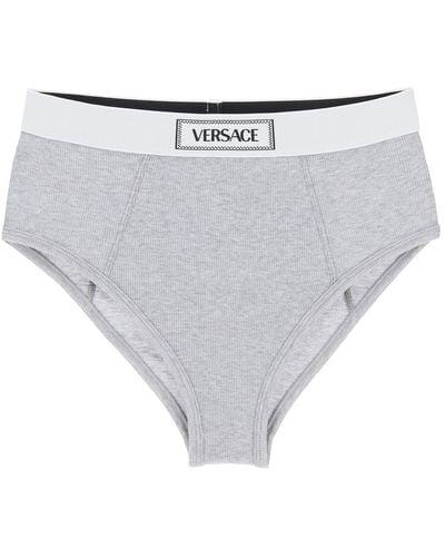 Versace Ribbed Briefs With '90S Logo - Gray