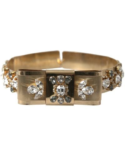 Dolce & Gabbana Gold Tone Brass Crystal Embellished Belt - Natural