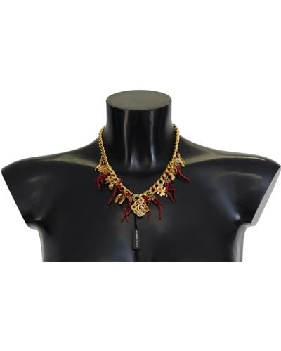 Dolce & Gabbana Brass Crystal Logo Chili Statement Necklace - Black