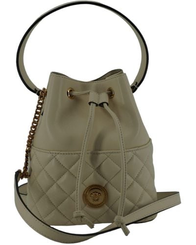 Versace White Lamb Leather Small Bucket Shoulder Bag - Green
